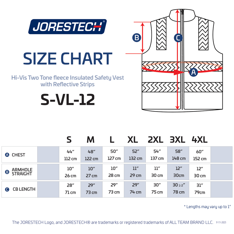 Jorestech Hi Vis Reversible Insulated Safety Vest with Reflective Thermal Transfer Strips