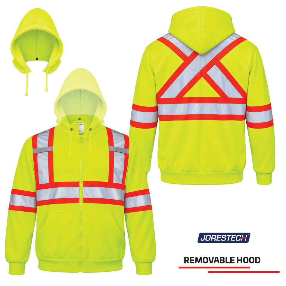 Jorestech Hi-Vis X-Back Two Tone Safety Hooded Sweatshirt with Reflective Stripes