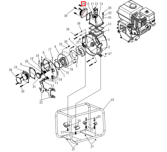 Tomahawk Flange (30T2-16) Spare Part for TW3H 3" Honda Trash Pump