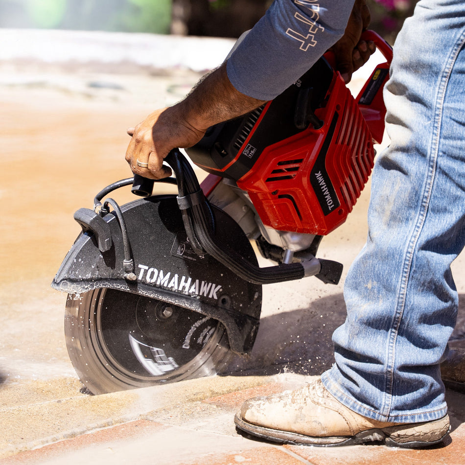 Tomahawk 14" Concrete Saw 74cc Handheld Cut-Off Saw 5" Cutting Depth Gas Powered Water Cooling System Commercial Concrete Cutter for Asphalt Masonry Rebar & Roadwork