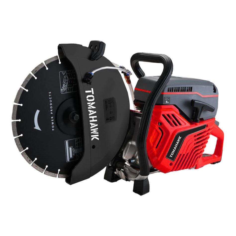Tomahawk 14" Concrete Saw 74cc Handheld Cut-Off Saw 5" Cutting Depth Gas Powered Water Cooling System Commercial Concrete Cutter for Asphalt Masonry Rebar & Roadwork