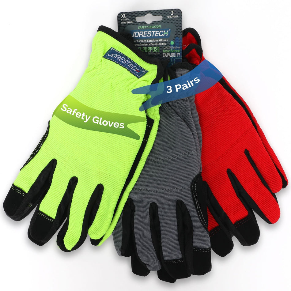 Jorestech Touchscreen Safety Work Gloves – Pack of 3