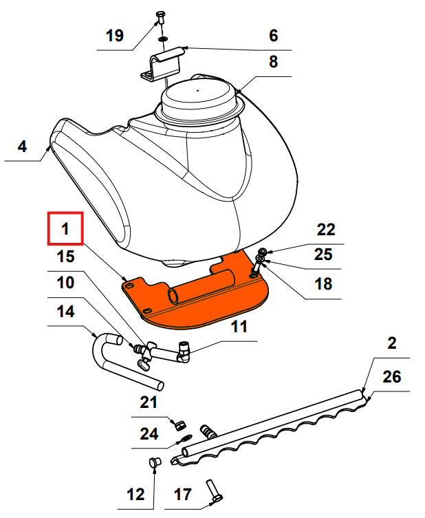 Tomahawk Water Tank Base (P018) Spare Part for TPC90H 5.5HP Honda Compactor