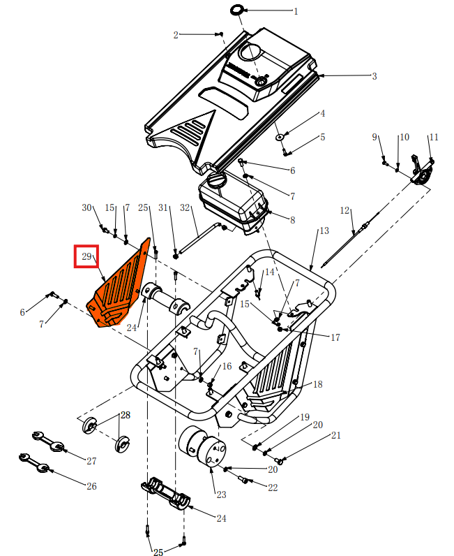 Tomahawk Left Shield Panel (P054) Spare Part for TR68H 3.6HP Honda Rammer