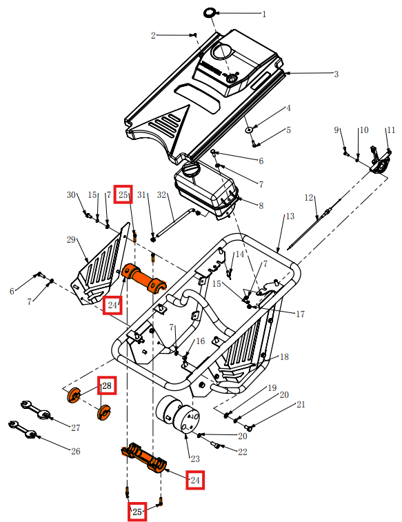 Tomahawk Handlebar Roller Assembly (1101-26000-1) Spare Part for TR68H 3.6HP Honda Rammer
