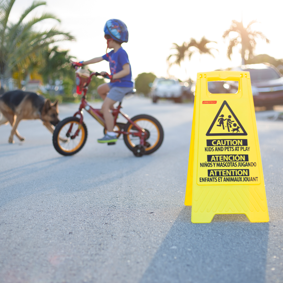 Jorestech Two-Sided Folding Floor Safety Multi-lingual Sign -  Kids at Play