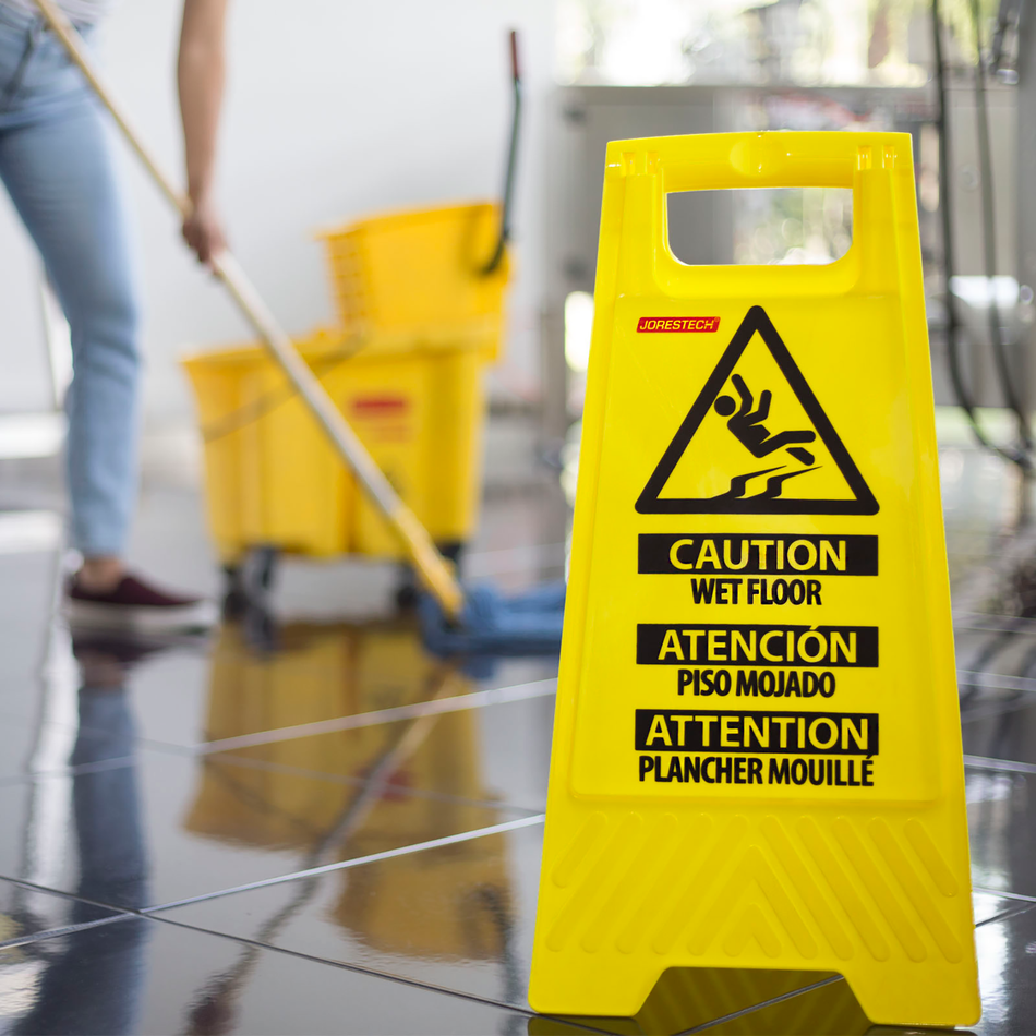 Jorestech Two-Sided Folding Floor Safety Multi-Lingual Sign - Wet Floor