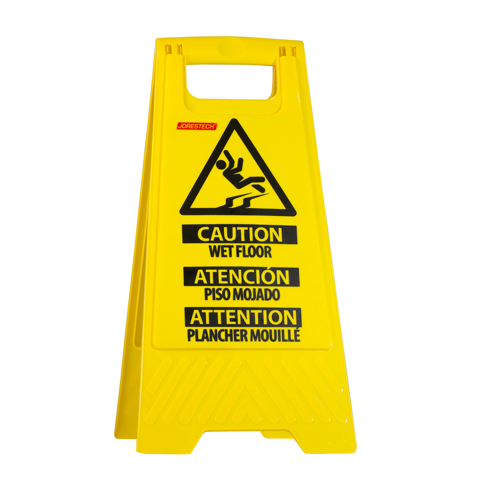 Jorestech Two-Sided Folding Floor Safety Multi-Lingual Sign - Wet Floor