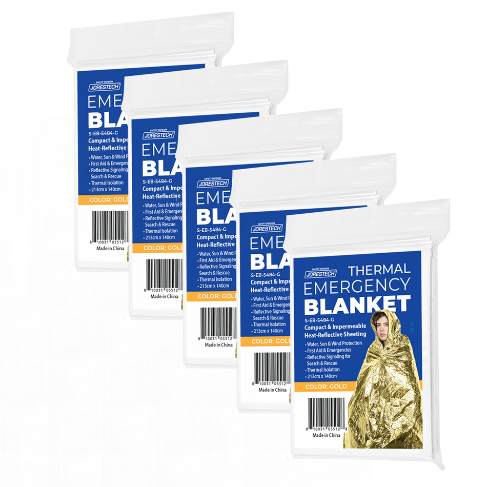 Jorestech Thermal Foil Weatherproof Emergency Blanket - Pack of 5