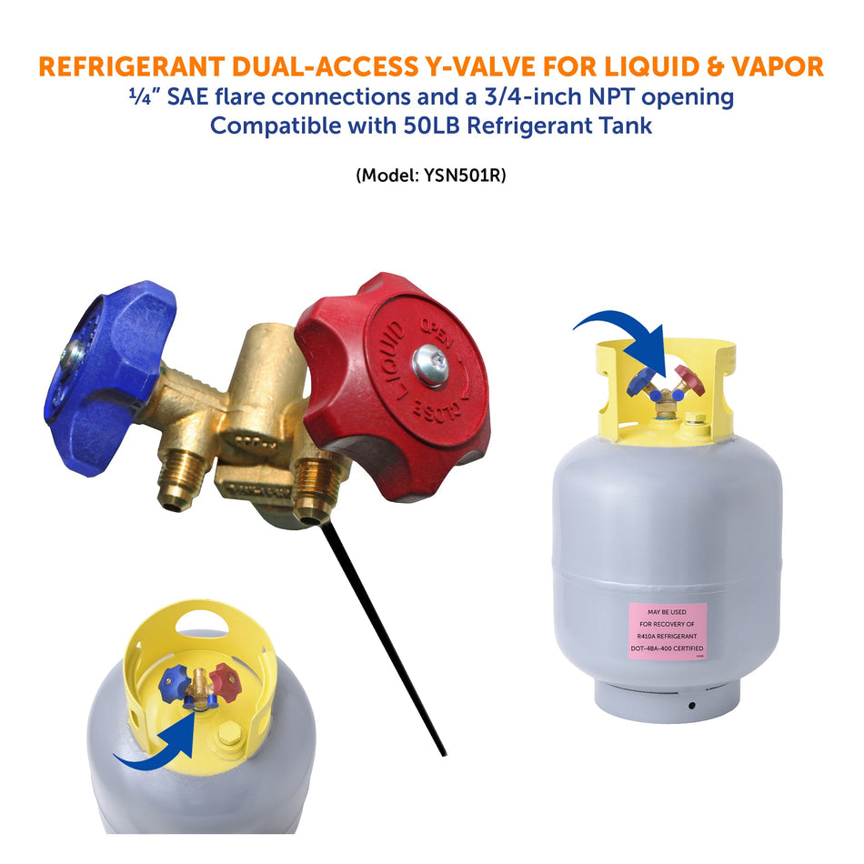 Flame King Y-Valve w/Aluminum Dip Tube & Filter for 50LB Refrigerant Tanks