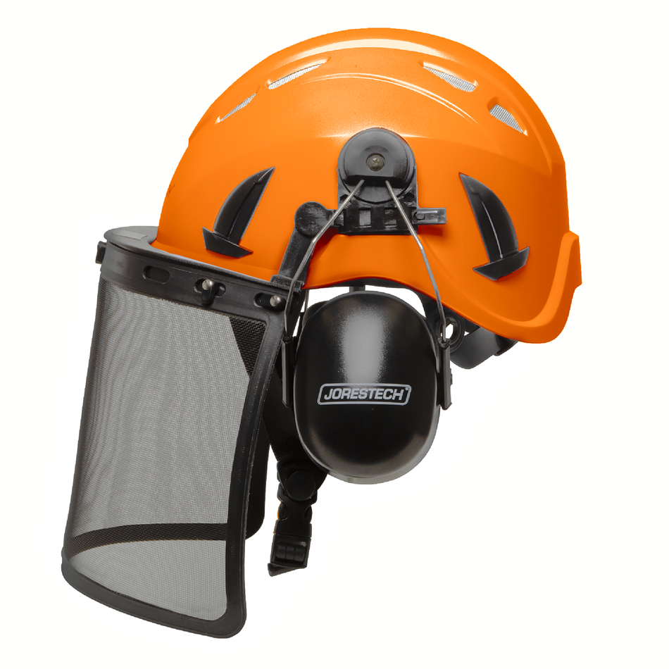 Jorestech Safety Work at Height Helmet System with Iron Mesh Face Shield and Earmuffs