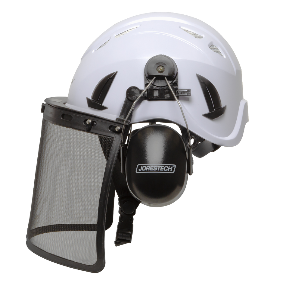 Jorestech Safety Work at Height Helmet System with Iron Mesh Face Shield and Earmuffs