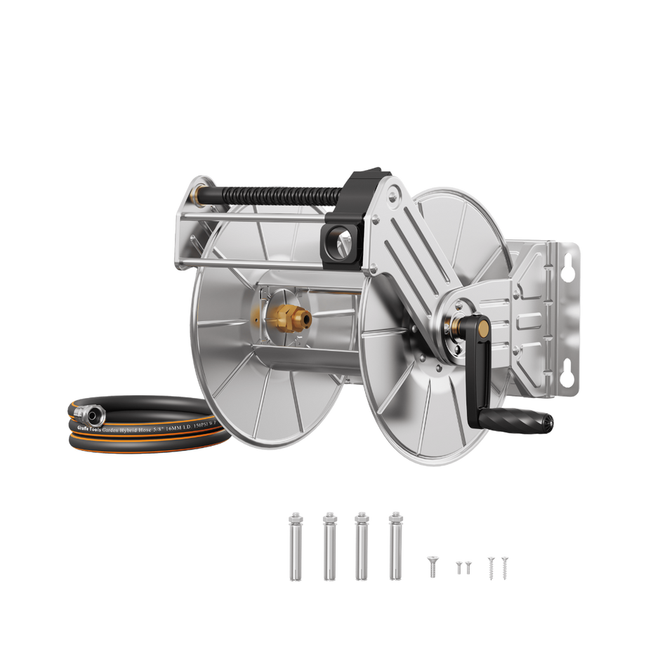 Giraffe Tools Wall Mounted Hose Reel-Stainless Steel-Heavy Duty