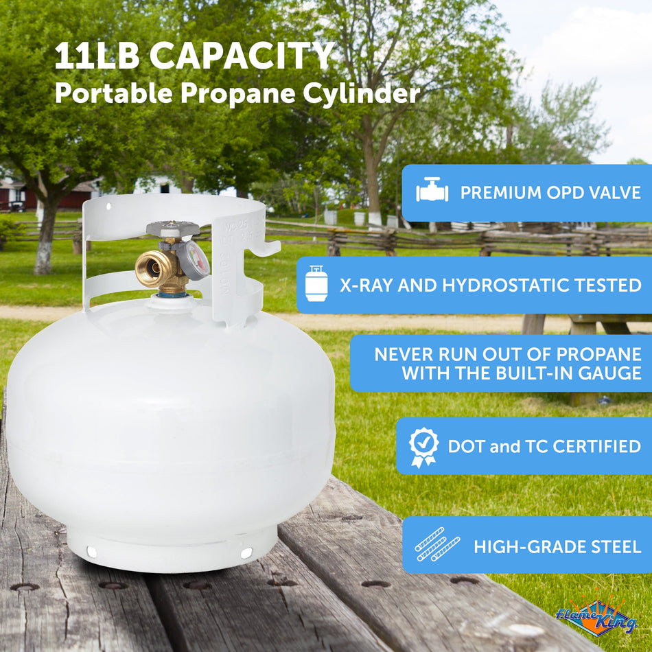 Flame King 11lb Propane Tank Cylinder Squatty with Gauge and Type 1 OPD Valve