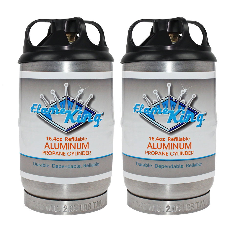 Flame King 1lb Aluminum Refillable Propane Tank LP Cylinder - 2 Pack Eco Friendly Sustainable Tank
