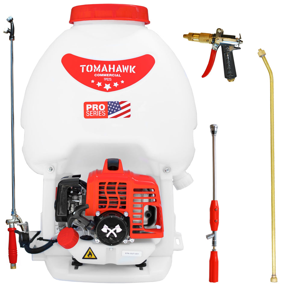 Tomahawk 5 Gallon Gas Backpack Sprayer 450 PSI Pump with Nozzle Bundle