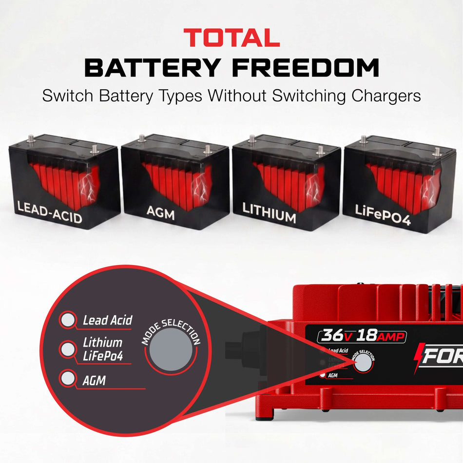 FORM Charge EZGO 36V Golf Cart Charger - TXT - 36V 18A Lithium, LiFePO4, Lead Acid, AGM