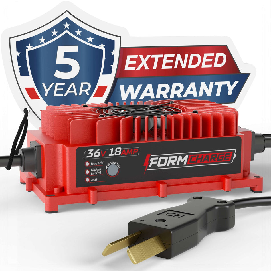 FORM Charge 36V Golf Cart Charger for Club Car, EZGO & Yamaha with Crowfoot Plug - 36V 18A Lithium, LiFePO4, Lead Acid, AGM