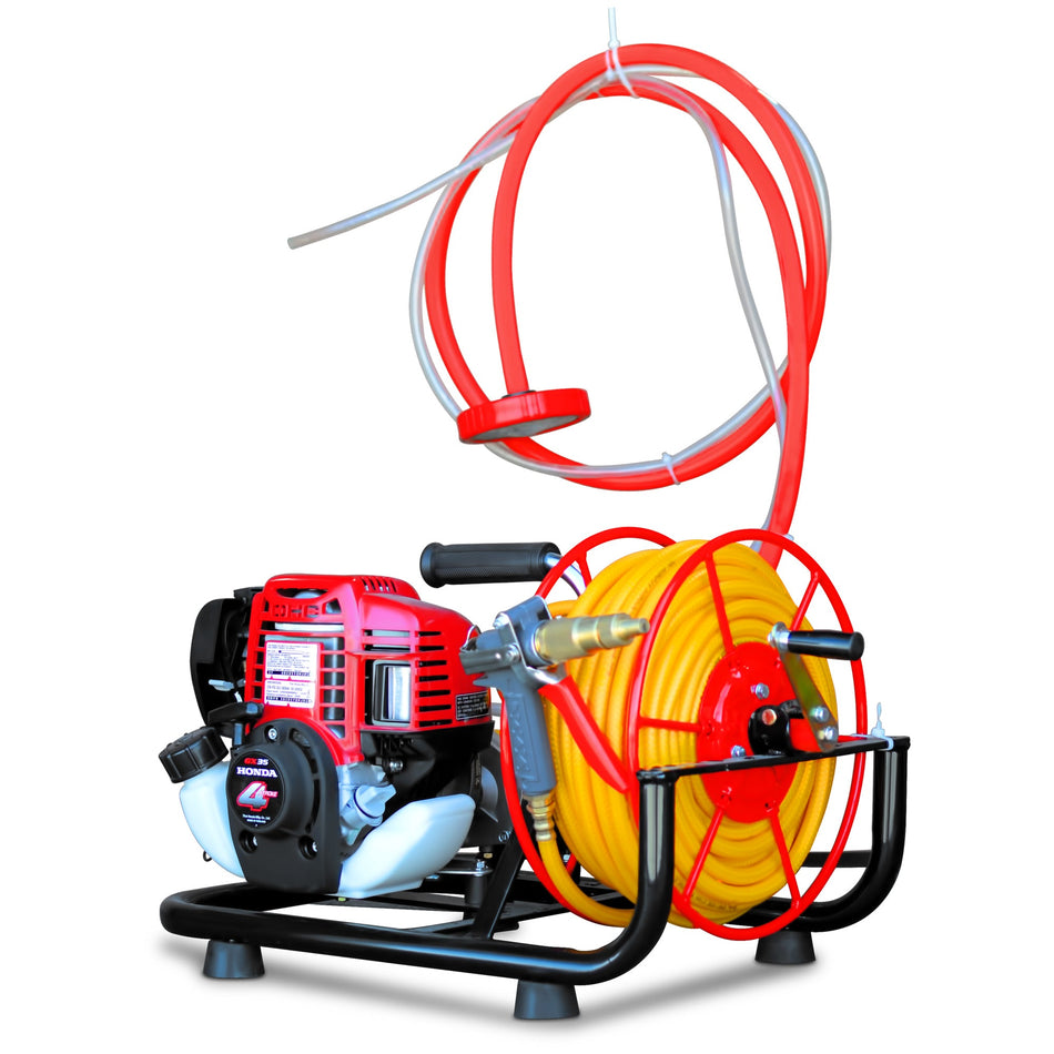 Tomahawk 1.6HP Skid Sprayer Barrel Mount Only with Honda GX35 100ft Hose and 500 PSI Pump for Pest Control