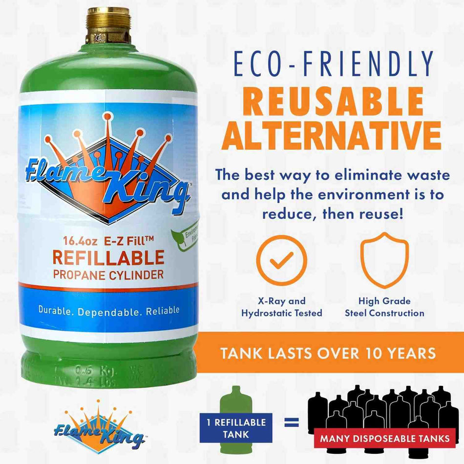 Flame King YSN1LBKTa Eco Friendly 1lb Refillable Reusable Propane Cylinder + Refill Kit