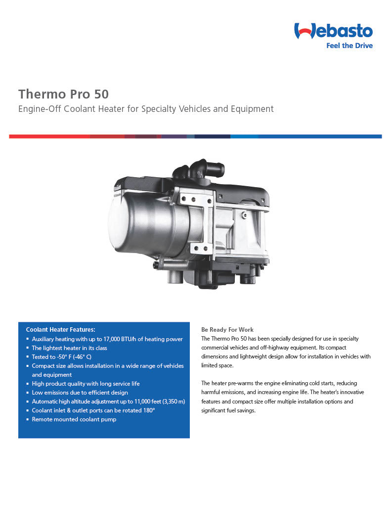 Webasto Thermo Pro 50 Coolant Heater Kit 24v 5013915A