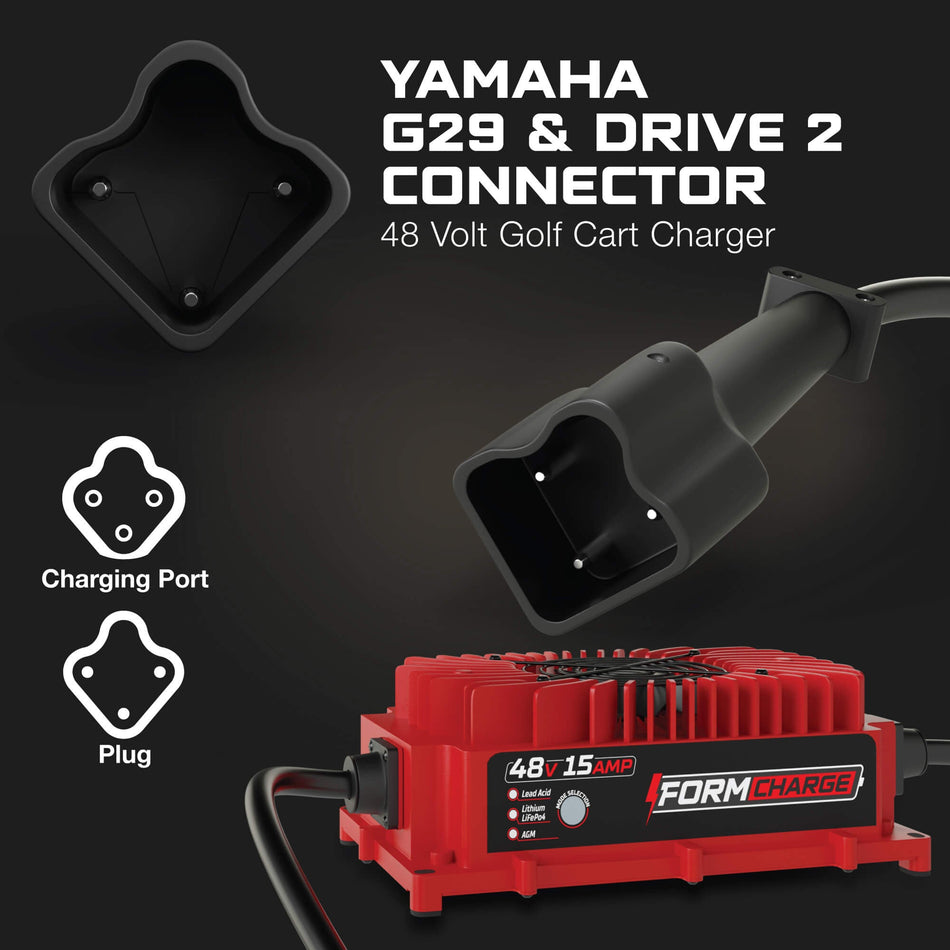 FORM Charge YAMAHA 48V Golf Cart Charger - G29, Drive & Drive 2 - 48V 15A Lithium, LiFePO4, Lead Acid, AGM
