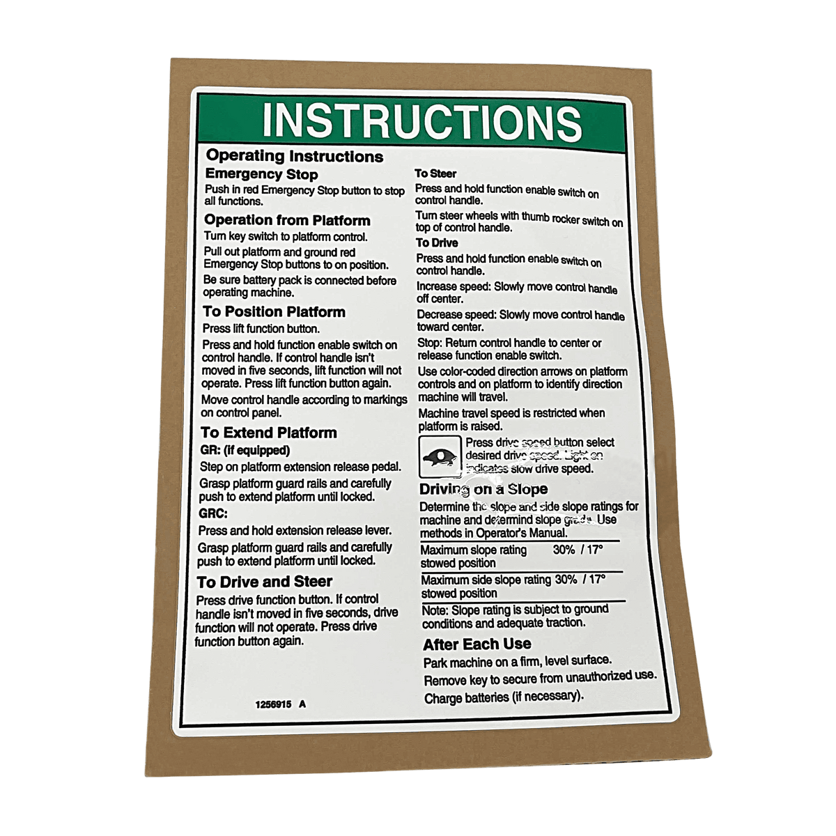 Genie Operating Inst, Plat, Gr 1256915GT - MPN: 1256915