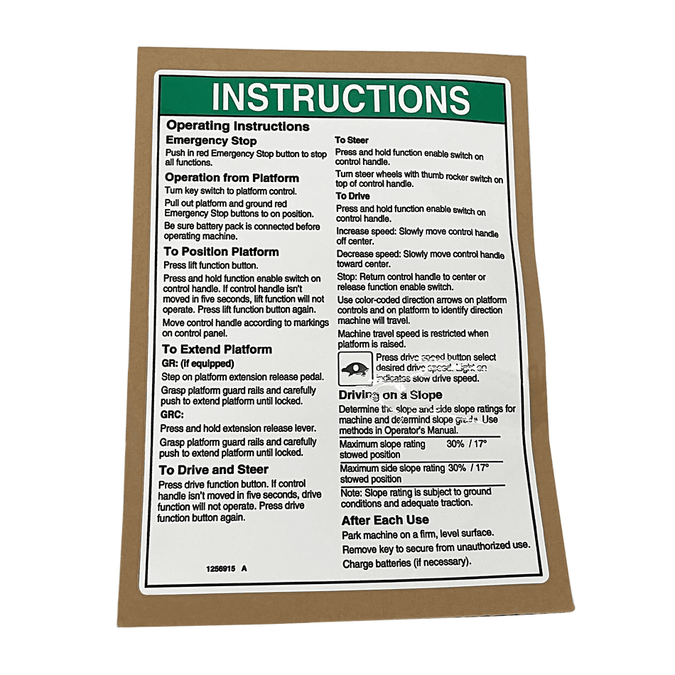 Genie Operating Inst, Plat, Gr 1256915GT - MPN: 1256915