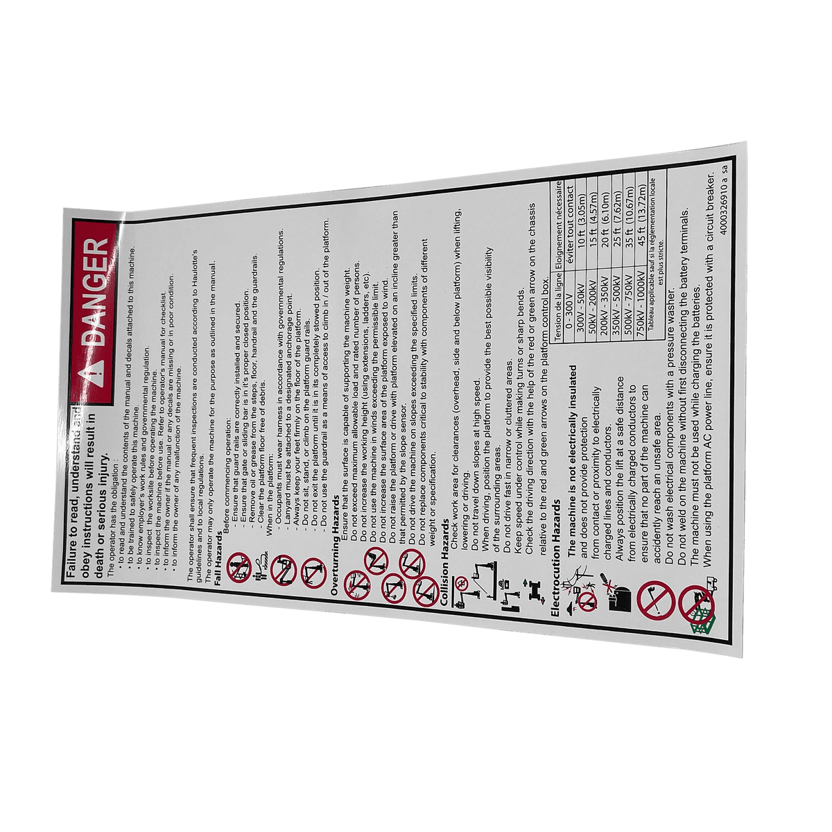 Haulotte Troubleshooting 4000027570 - MPN: 4000027570