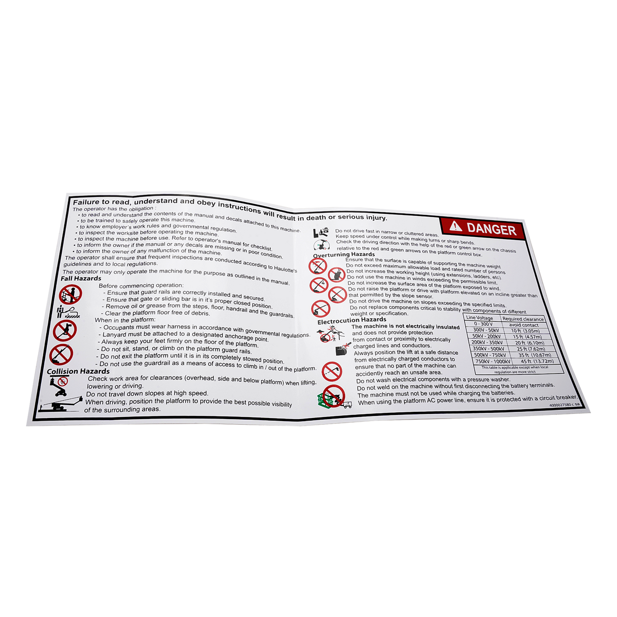 Haulotte Troubleshooting 4000027580 - MPN: 4000027580