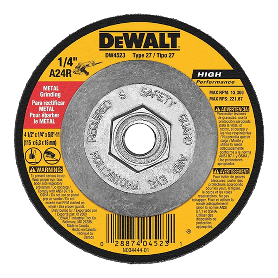 Dewalt 4-1/2 X 1/4 X 5/8-11 Gen Purp Grinding Wheel DW4523