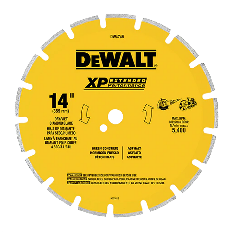 DEWALT DW4746 XP Segmented Diamond Blade for Asphalt and Green Concrete, 14"