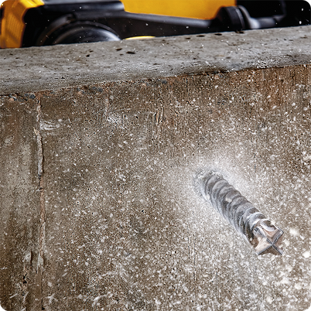 Sawing through wood with DEWALT SDS Max High Impact Carbide™ 4 Cutter Drill Bit