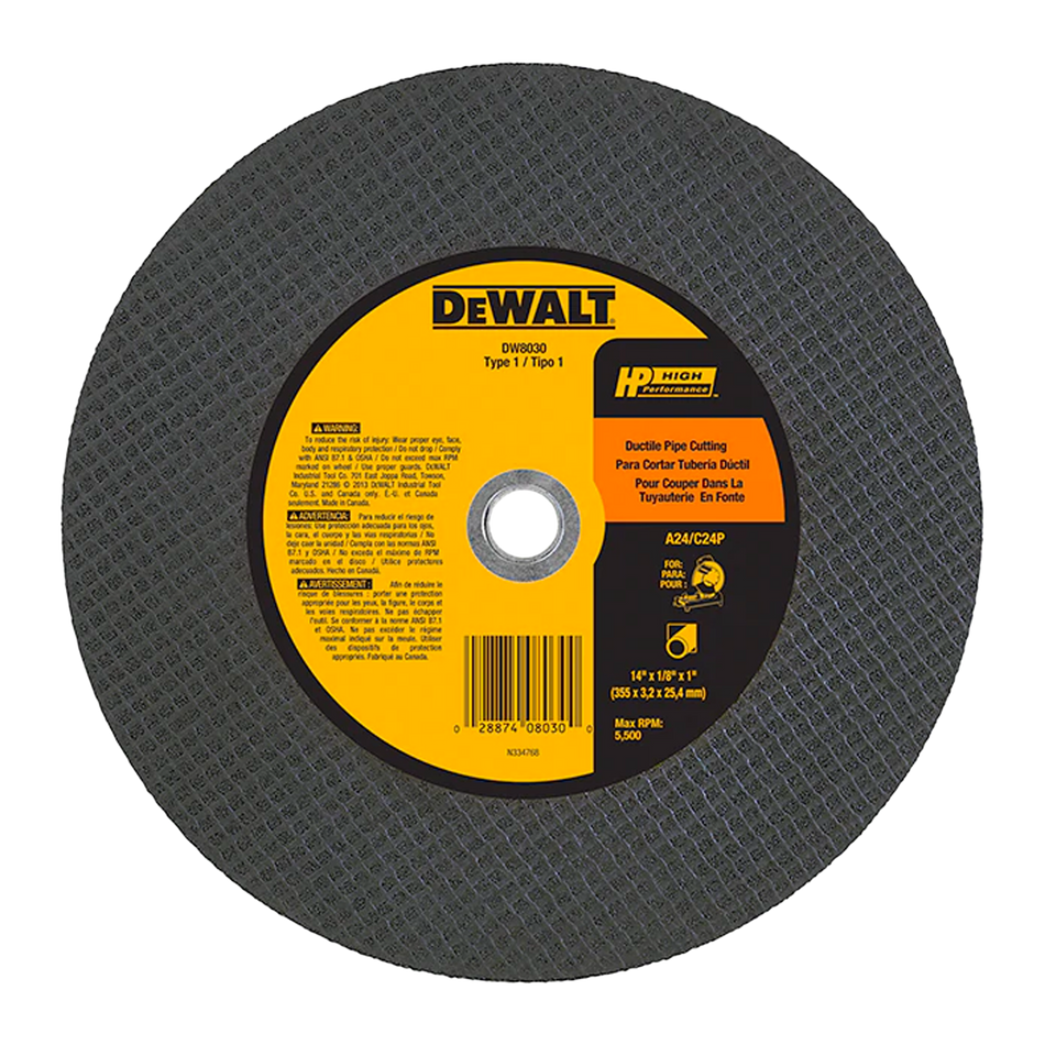 DEWALT DW8030 Type 1 HP Masonry Cutting Wheel, 14" x 1/8" x 1"