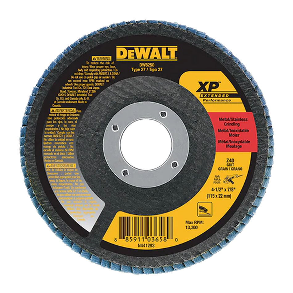 DEWALT DW8250 Type 27 40 grit XP High Density Ceramic Flap Discs, 4-1/2" x 7/8"