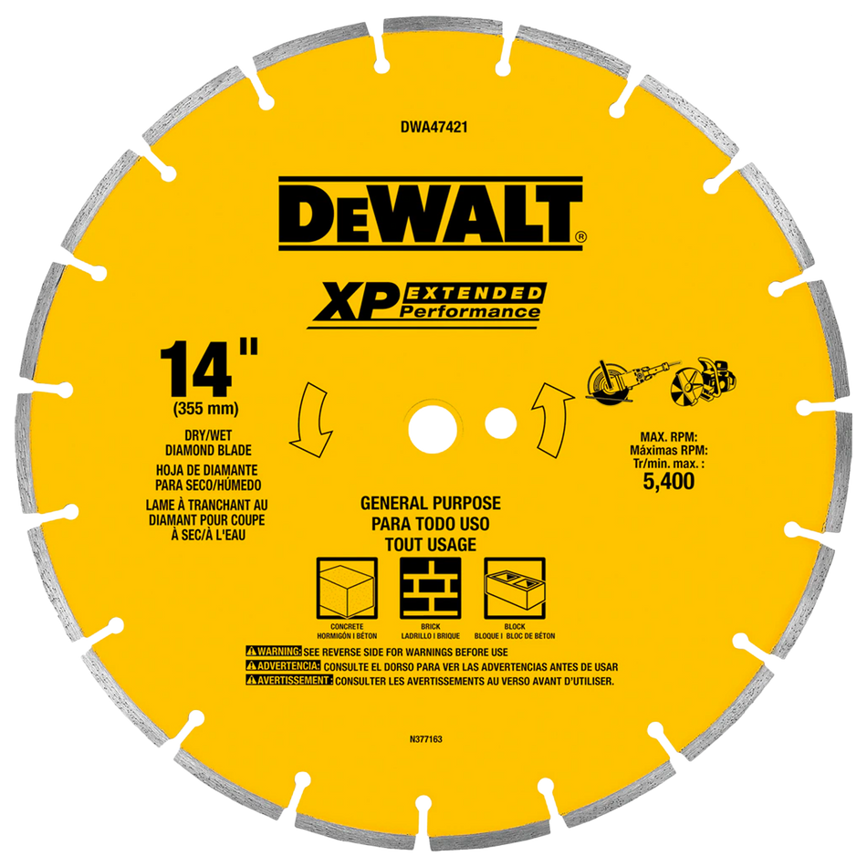 DEWALT DWA47421 Wet/Dry Segmented Diamond Saw Blade, 14"